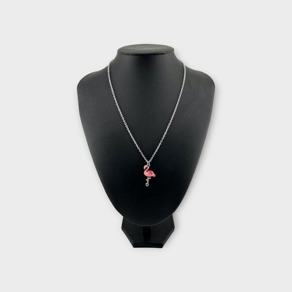 Pink Flamingo Enamel Necklace Diamond Cut Stainless Steel Chain - Picture 5 of 11